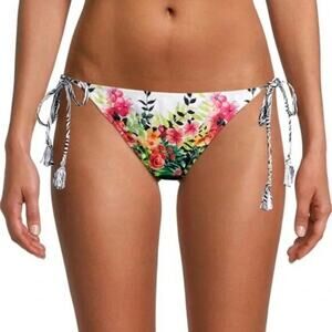$88 Johnny Was White Floral Multi Spring String Bikini Bottoms M NEW J595